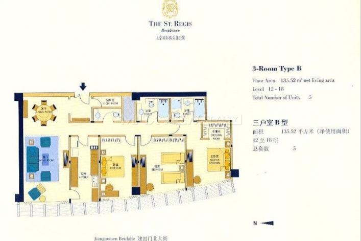 瑞吉酒店公寓（国际俱乐部公寓） 4bedroom 190sqm ¥87,000 BJ0001652